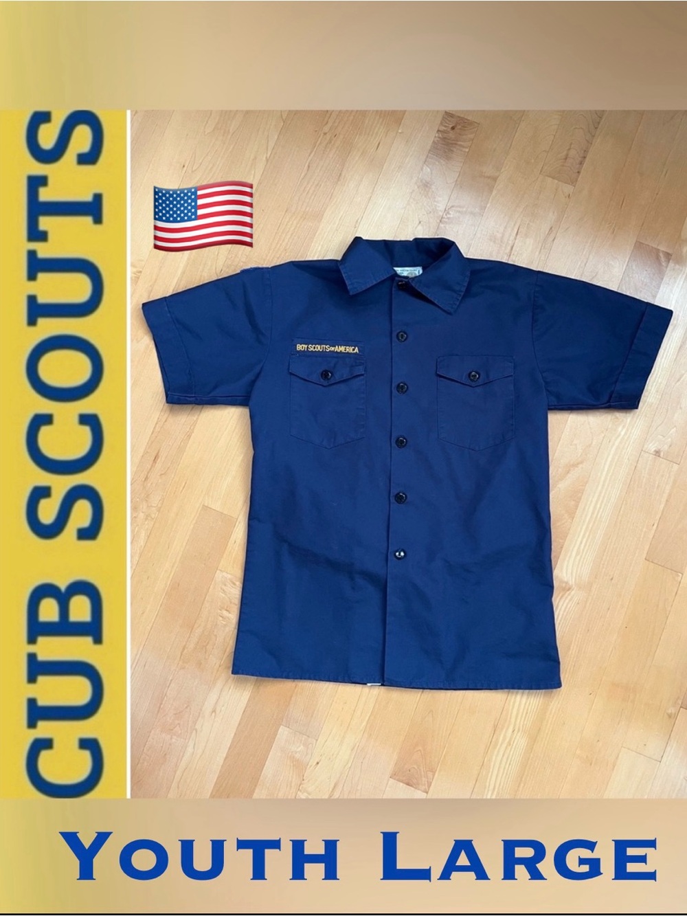 🇺🇸Short-Sleeve Cub Scout Class A Uniform Shirt | Boy Scouts of America Youth Lg